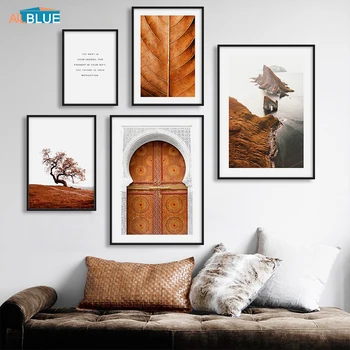 

Brown Leaves Door Canvas Prints Nordic Poster Nature Wall Art Landscape Sea Island Painting Wall Pictures For Living Room Decor