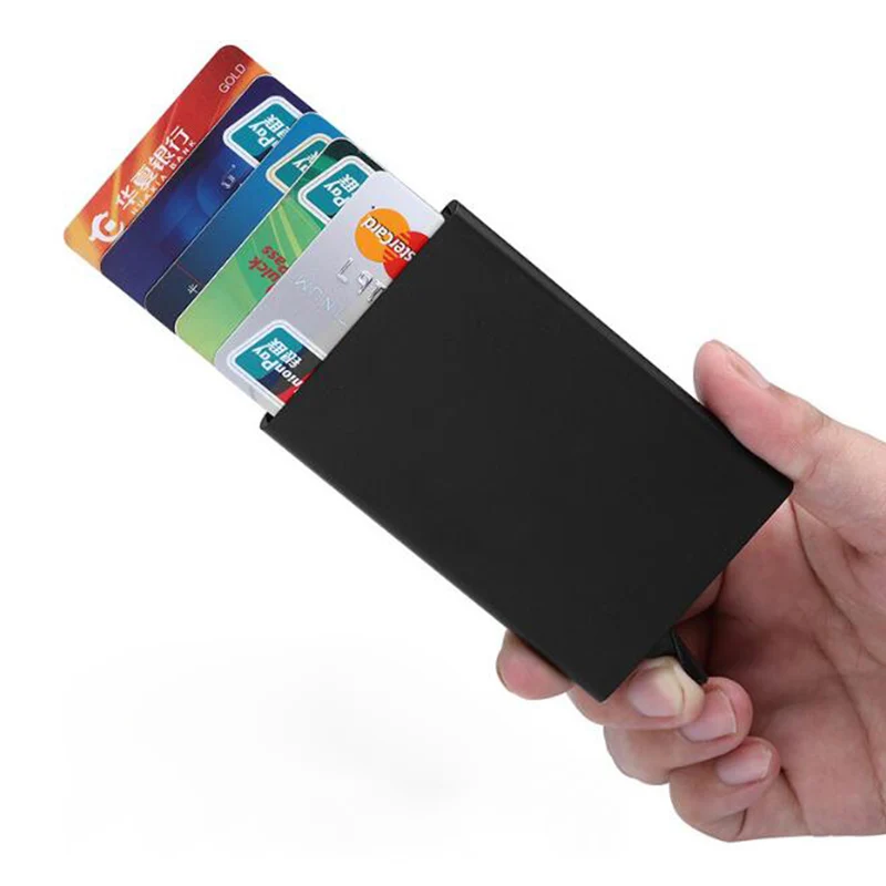 Gemeer держатель для карт металлический и кожаный кошелек держатель для карт из нержавеющей стали с 1 комплектом 6 кредитных футляры для карт и