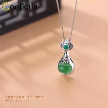 

Coolkala silver temperament moire Ruyi style synthetic green single pendant