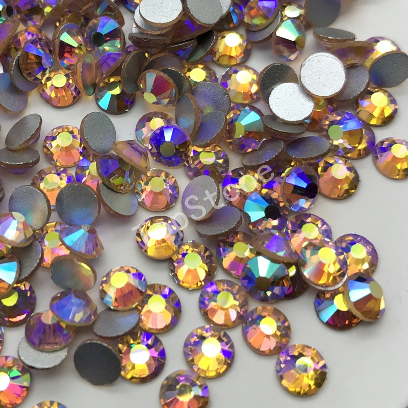 TopStone All Sizes Lt. Peach Champagne AB Nail Art Rhinestones Non Hot Fix Glue on Glass Crystal Flatback Stone for Dress Making | Дом и сад