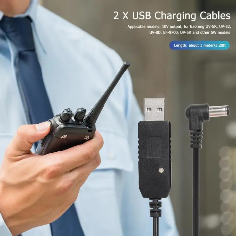 2 шт usb кабель для зарядки с индикатором светильник прочный практичный для BaoFeng UV-5R UV-82 UV-8D настольное зарядное устройство