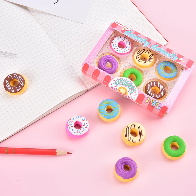 Portable 6 Pcs/pack Rubber Candy Donut Eraser Elementary School Stationery Gifts Children's Holiday Prizes | Канцтовары для