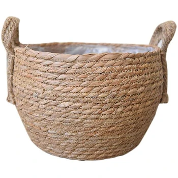 

Garden Flower Pot Natural Seagrass Basket Woven Plant Pot Handmade Belly Basket Rattan Straw Basket