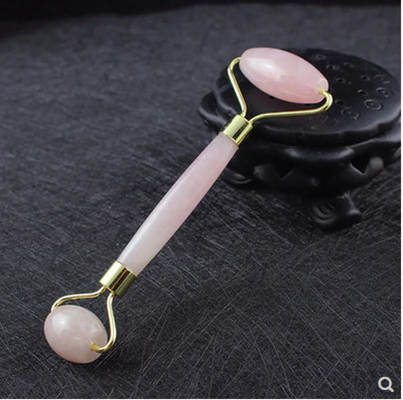 Розовый натуральный камень хрустальный роликовый для похудения Массажер для лица лифтинг инструмент нефритовый роллер для массажа лица камень массаж кожи уход за кожей