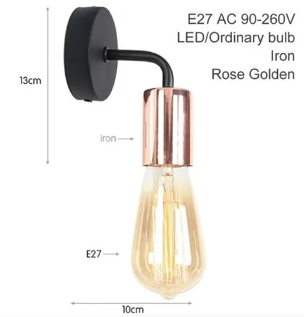 Rose gold Винтажные промышленные настенные светильники, ретро бра, настенный светильник с 5 цветами для спальни, коридора, туалета, гостиной, кабинета - Цвет абажура: Rose gold