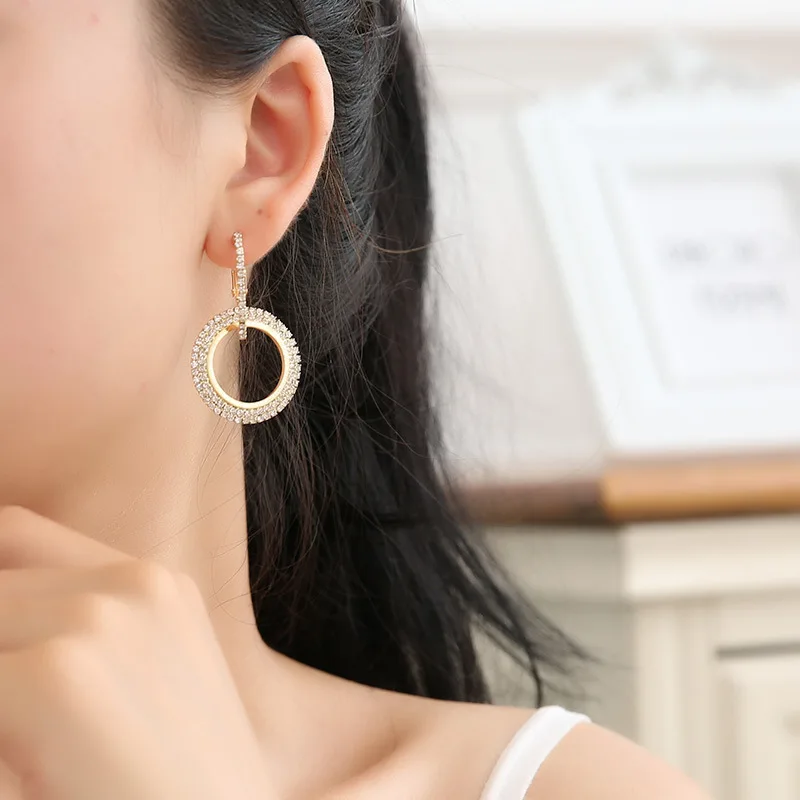 Серебряные золотые серьги-кольца, роскошные круглые серьги с кристаллами для женщин, вечерние ювелирные изделия в Корейском стиле, новинка