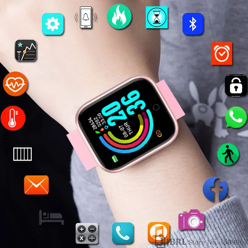 Lesfit розовые Смарт часы для женщин и мужчин Android IOS силиконовый ремешок