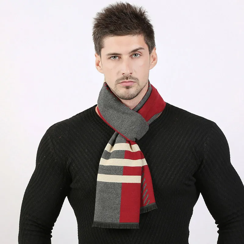 Новый осенне зимний мужской шарф в стиле ретро клетчатый деловой теплый