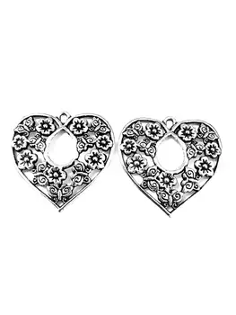 

10pcs Love heart with Flowers charms pendant 30x30mm antique silver ornament accessories jewelry making craft base material