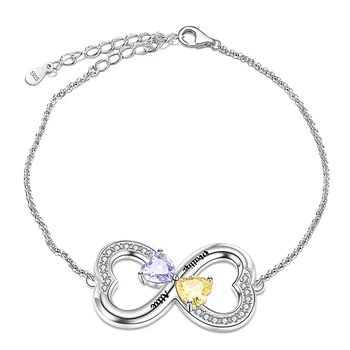 

sterling Jewelry custom birthstone 925 bangle Infinity symbol engraved name Endless love bracelet for Women Valentine