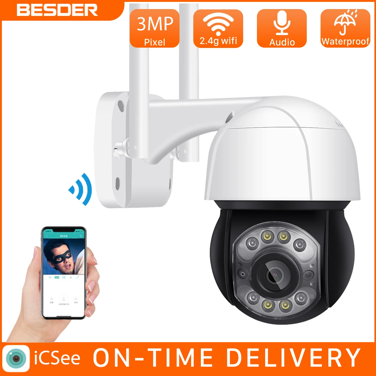 Photo Product BESDER 3MP PTZ WiFi Outdoor 4X Digital Zoom Speed Dome Mini IP Camera Security Camera 2MP AI Human Detection DIY Alarm VoiceCCTV