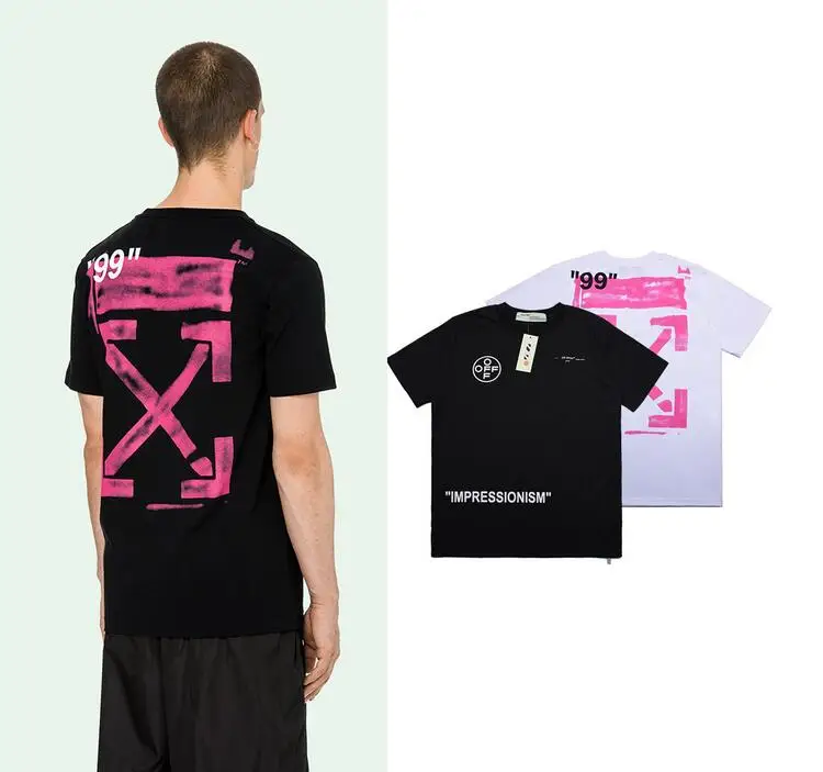 Европейская американская 19SS Off-White OW граффити стрелы пара влюбленных моделей Повседневная модная хлопковая Футболка с круглым вырезом и коротким рукавом