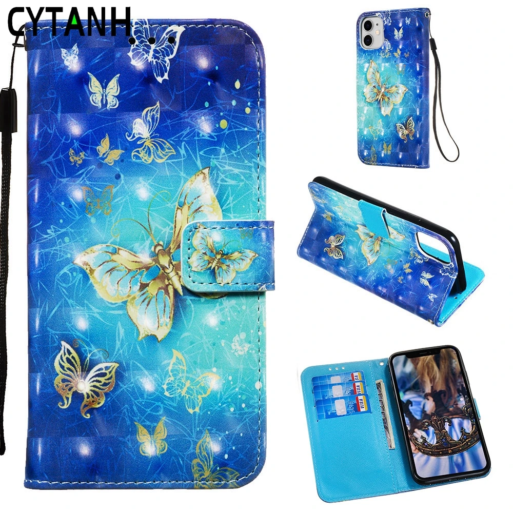 Flip Case For iphone 11 2019 Cover 3D Butterfly Luxury PU Leather Phone Capa 6.1 Coque | Мобильные телефоны и аксессуары
