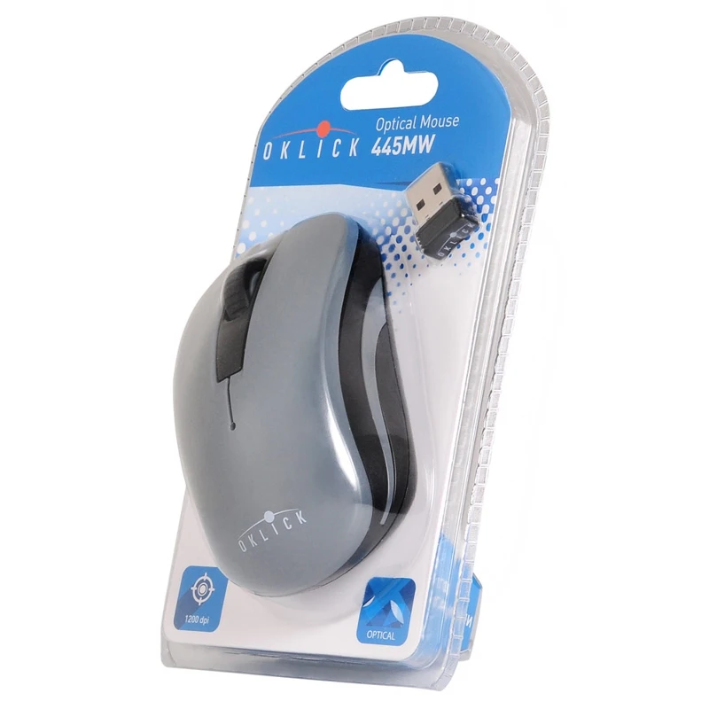 945814 Мышь Oklick 445MW черный/серый оптическая(1200dpi) беспроводная USB(2but