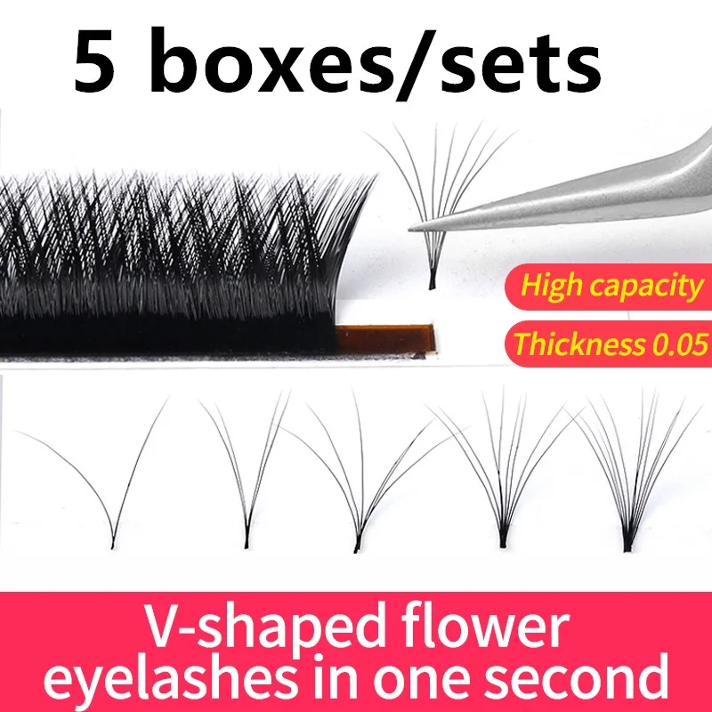 

5 boxes/sets 1s Auto-fan eyelash soft lash extension Self-Making Fans Volume natural lashes grafting mink eyelashes 0.05mm Thick