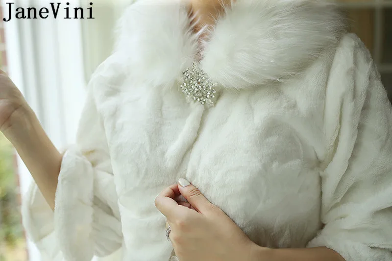 JaneVini зимняя теплая Свадебная шаль для невесты женская накидка из искусственного меха свадебная накидка Свадебная вечернее платье свадебная Шуба меховая накидка на плечи