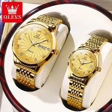 

OLEVS 2021 New Couple Watch Luxury Business Gold Watches Men's Automatic Mechanical Stainless Steel Luminous Waterproof Watch