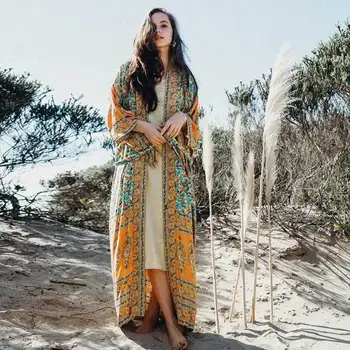 

Print Bikini Beach Cover up Tunics for Beach Long Kaftan Bikini Cover up Robe de Plage Sarong Beach Swimsuit cover-up A136