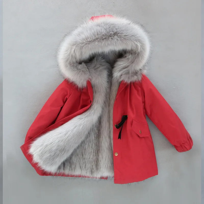 White Gray 30 градусов, пальто для девочек, куртка с капюшоном и меховым Теплые куртки для мальчиков детские зимние Водонепроницаемый толстые Детские комбинезоны Подростковая зимняя одежда - Цвет: White Gray