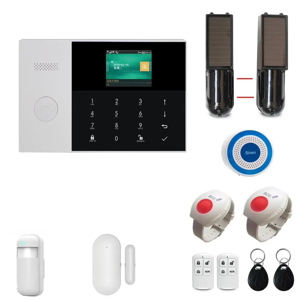 Kit 3 Беспроводной Wi-Fi GSM GPRS система охранной сигнализации для дома с тревожной кнопкой sos на солнечных батареях инфракрасный датчик луча(опционально - Цвет: Kit 3