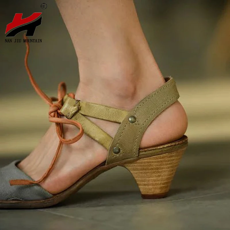 NAN JIU/женские сандалии на горном каблуке; Новинка; модная обувь с открытым носком на среднем каблуке; женская обувь; большие размеры