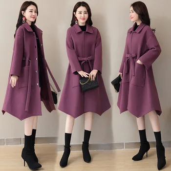 

Woolen Trench Coat For Women Cloak Worsted Coat Female OL Overcoat Fashion Middle Age Women Clothes Windbreaker Cardigan