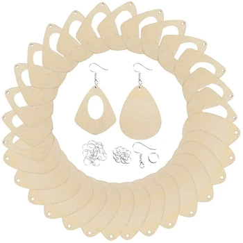 

Unfinished Earring Pendant Natural Wood Earring Blanks with Jump Rings and Earring Hooks for DIY Jewelry Making Kit