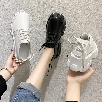 

Korean Shoes All-Match Autumn Female Footwear Round Toe Oxfords Women's Casual Sneaker British Style 2020 Fall Dress Leather