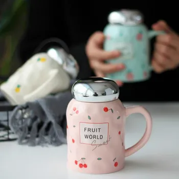 

Korean Ceramic Travel Coffee Mug Household Cute Mug Sealed and Leak-proof Milk Drinkware High Temperature Resistant Milk Tea Cup