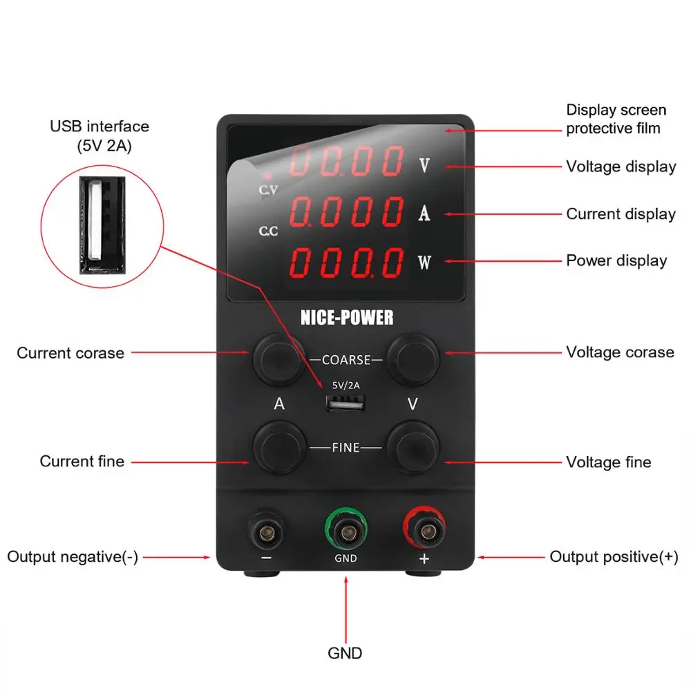 US $28.99 Switching Power Supply Adjustable USB DC Laboratory Light Transformer DC 110V 220V 30V 60V 120V Power Supply Source 10A 5A 3A
