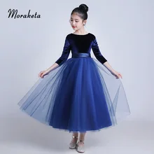 Бальное платье принцессы, темно-синие платья с цветочным узором для девочек г. черпак, с вырезом, с рукавами 3/4, длиной до щиколотки, торжественные платья для девочек