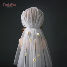 Свадебные вуали TOPQUEEN VC03 с гребнем, Фата для невесты, цвет слоновой кости, белые короткие свадебные аксессуары, однослойные вуали с цветами из ленты