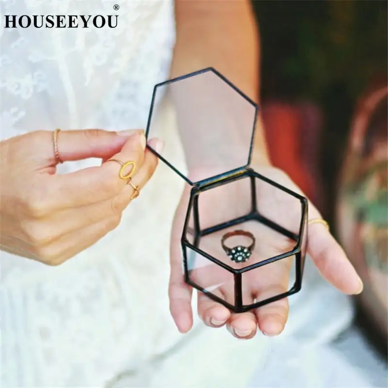 Geometrical Clear Glass Jewelry Ring Storage Box Organizer Holder Tabletop Succulent Plants Container Home Sundries Case Gifts | Дом и сад