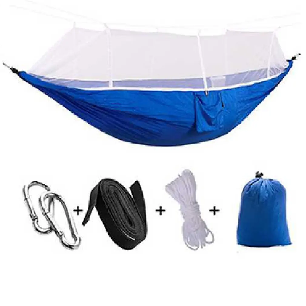 Outdoor Parachute Cloth Hammock With Mosquito Net Ultra Light Nylon Double Outdoor Camping Aerial Tent - Цвет: blue white