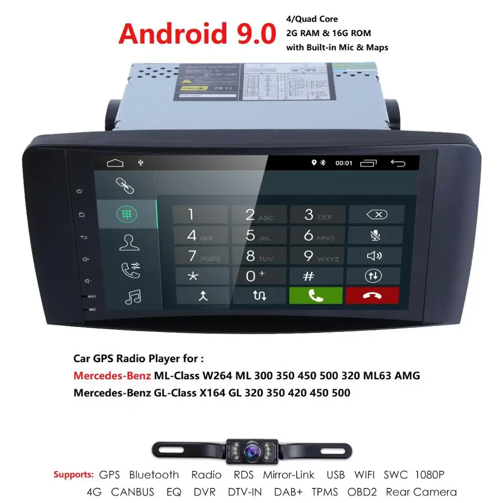 

9 "2 din android 9.0 autoRadio GPS Android 9.0 Car Multimedia Head unit for Mercedes Benz ML W164 ML350 GL X164 dinli 450 2005 -