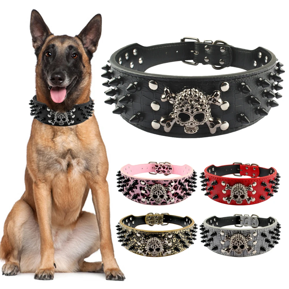 

2 Inch Wide Large Dogs Collar Leather Pet Dogs Collar Cool Spikes Spiked Collars Adjustable for Medium Large Dogs Pitbull XL