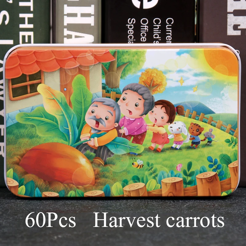 Kids Creative Wooden Puzzle Iron Box Kindergarten Baby Early Education Cartoon Animal Traffic Puzzle Cognitive Interactive Game 11