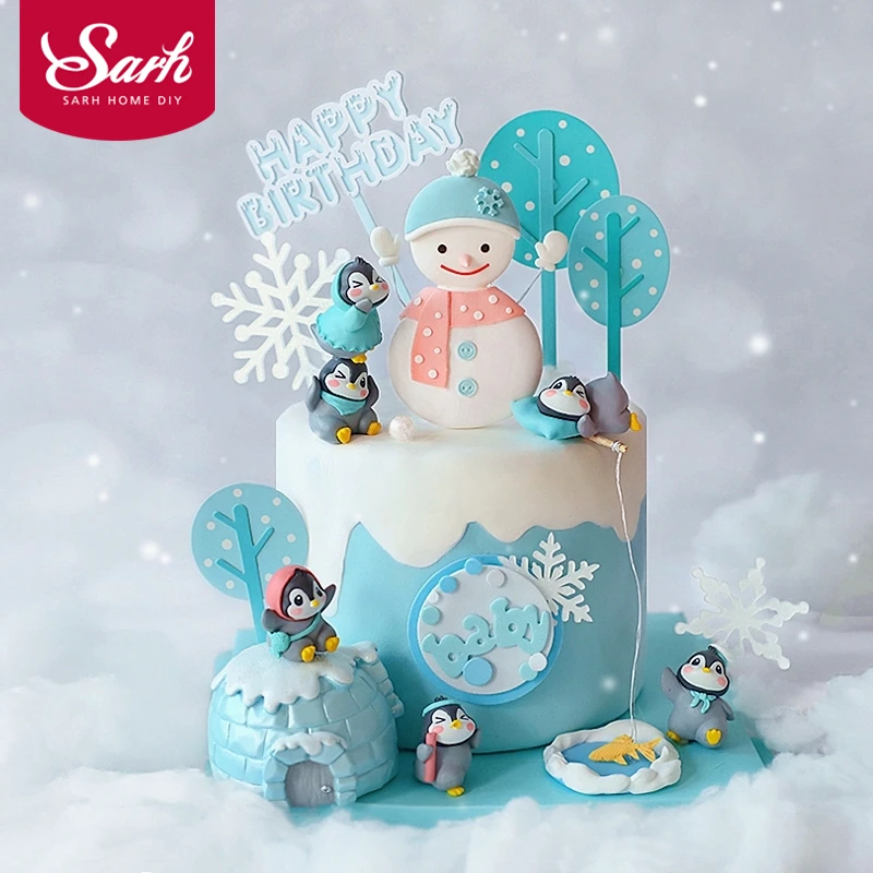 Kikikids/зимняя Снеговик Топпер на Рождественский торт для снежинки Рождество