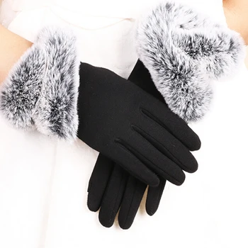 

Fashion Women Touching Screen Gloves Winter Warm Lady Gloves Driving Soft Fake Fur Lining Gloves Mittens Cashmere