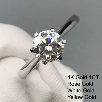 

14K Gold 1 Carat Moissanite Diamond Ring Women Classic Office Career Cute Wedding Party Engagement Anniversary Ring 1 Ct D Color