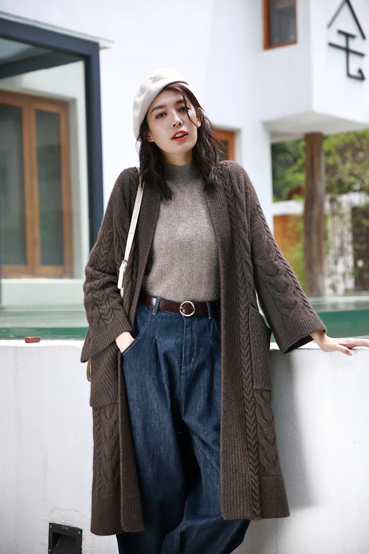 Yak Wool Cardigans Korean Christmas Sweater Oversized Runway Sweater Winter Clothes Long Cardigan ins Luxury Knit Sweaters Women