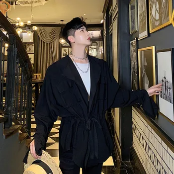 

Men Vintage Fashion Casual Loose Jacket Male Women Lovers Clothing Streetwear Hip Hop Drawstring Waist Coat Outerwear