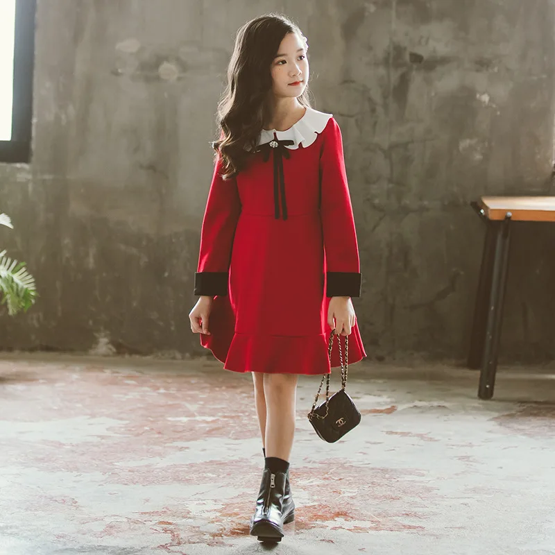 Осень 2019 платья с длинным рукавом для девочек милые детские в Корейском стиле