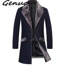 Тренч с меховым воротником, мужское шерстяное зимнее пальто, приталенное мужское манто средней длины, черный серый мужской Тренч s, синий, M~ 5XL