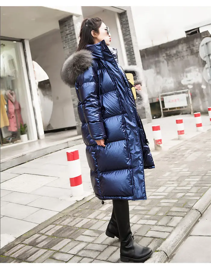 

Glossy Down Coat Winter Women's Waterproof Epaulet Jacket Large Size Loose Warm Thick Long Parka Hooded jaqueta feminina f1662