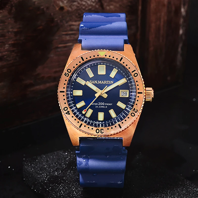 San Martin, новинка, Cusn8, бронзовые, 62MAS часы, сапфир, 200 м, водонепроницаемость, Seiko NH35, Move, Мужские автоматические наручные часы