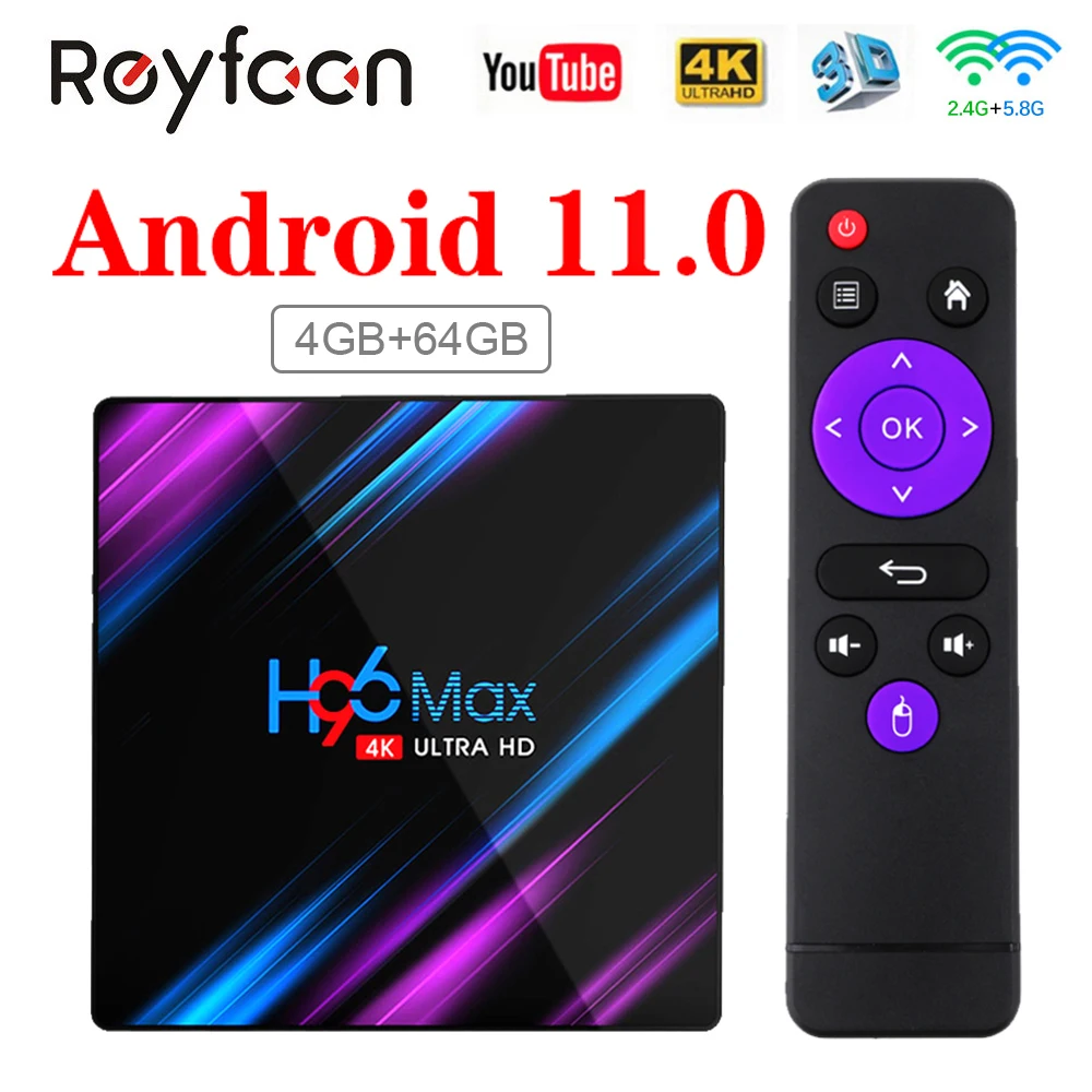 ТВ-приставка H96MAX Android 10 H96 Max RK3318 4 + 64 ГБ USB3.0 1080P H.265 60fps Голосовое сопровождение Google