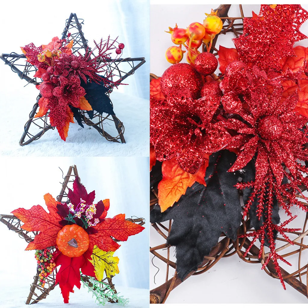 Осенний имитационный венок гирлянда из тыквы/хлопка/цветов Рождество День