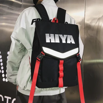 

Ulzzang backpack men's hip hop Fashion Brand reflective flip Backpack leisure bag female Korean high school in Harajuku