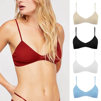

Women Rib Bra V Neck Wirefree Thin Breathable Sexy Underwear Backless Bra Comfort Soft Lingerie Seamless Underwear Bra